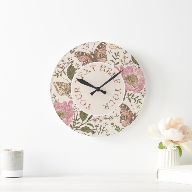 Grande Horloge Ronde Monogramme botanique Fleur sauvage moderne et tend (Maison)