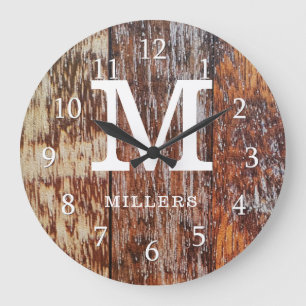 Grande Horloge Ronde Monogramme Brown de la ferme en bois de la grange