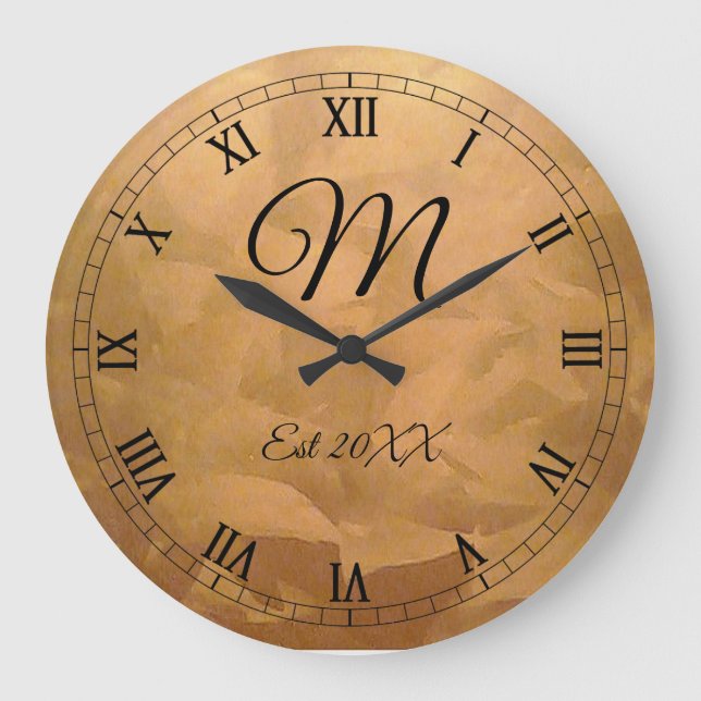 Grande Horloge Ronde Monogramme d'anniversaire personnalisable Cuivre M (Recto)