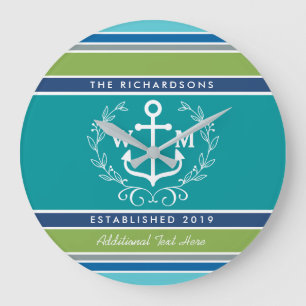 Grande Horloge Ronde Monogramme de mariage Ancre Couronne de Laurier Ra