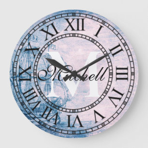 Grande Horloge Ronde Monogramme de navire Vintage rustique
