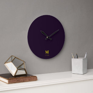 Grande Horloge Ronde Monogramme élégant sophistiqué minimaliste jaune