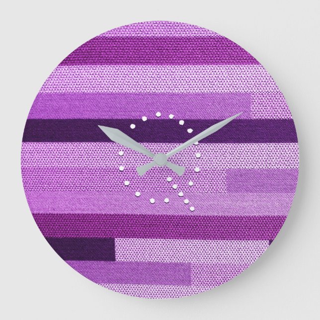 Grande Horloge Ronde Monogramme en tissu fileté violet Customisé (Recto)