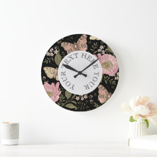 Grande Horloge Ronde Monogramme floral botanique de fleurs sauvages à l