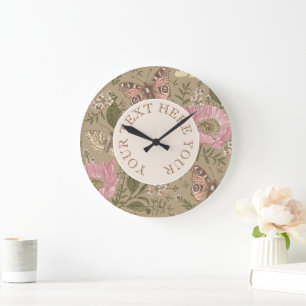 Grande Horloge Ronde Monogramme floral botanique de fleurs sauvages à l