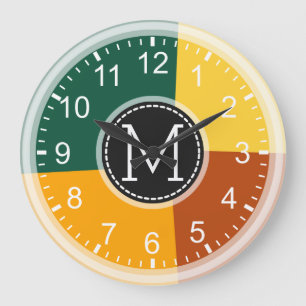 Grande Horloge Ronde Monogramme géométrique moderne rétro couleur #9