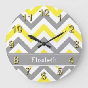 Grande Horloge Ronde Monogramme gris foncé jaune blanc LG Chevron gris