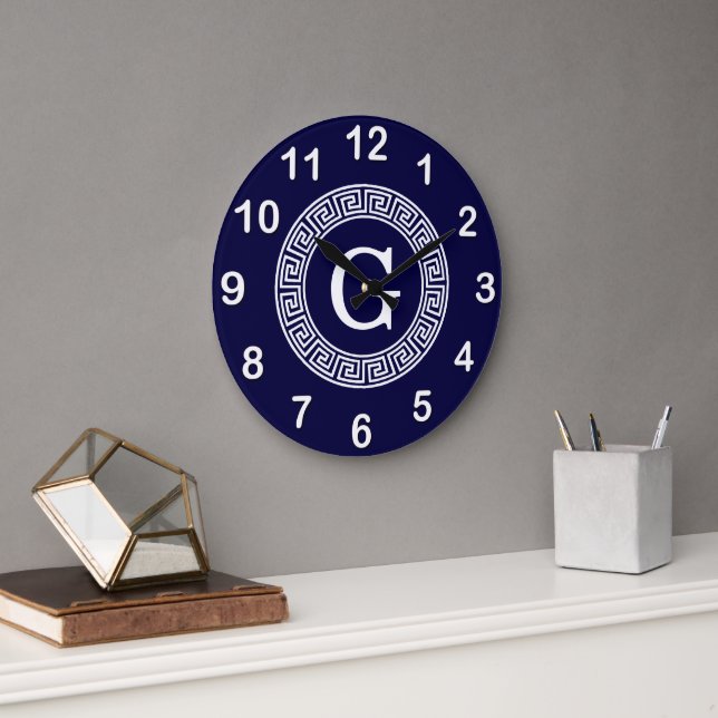 Grande Horloge Ronde Monogramme initial du cadre de la ligne de la clé  (Bureau)