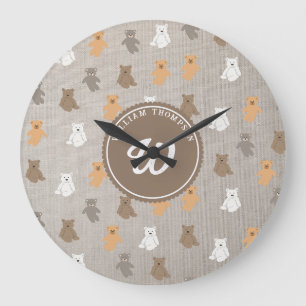 Grande Horloge Ronde Monogramme initial du Motif de l'ours mou