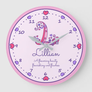 Grande Horloge Ronde Monogramme L Lillian nom de coeur signifiant horlo