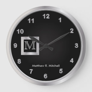 Grande Horloge Ronde Monogramme Masculine Exécutif noir et argent