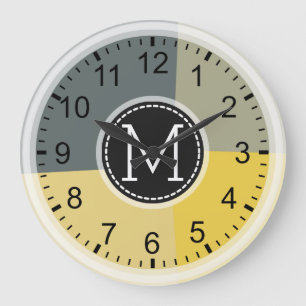 Grande Horloge Ronde Monogramme Moderne Couleurs Rétro Géométrique #5