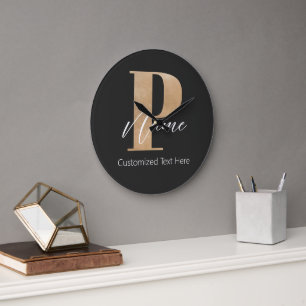 Grande Horloge Ronde Monogramme moderne Initiale P & Nom Personnalisé
