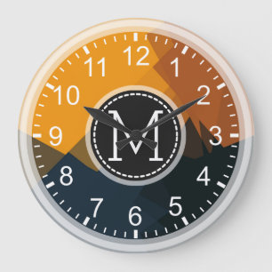 Grande Horloge Ronde Monogramme Mosaïque moderne Pop Jaune Noir