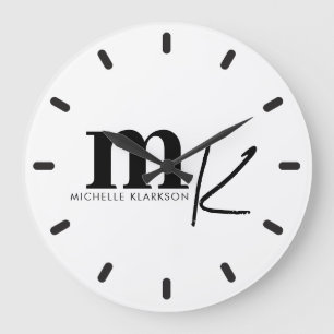 Grande Horloge Ronde Monogramme noir minimaliste moderne