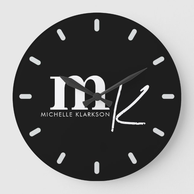 Grande Horloge Ronde Monogramme noir minimaliste moderne noir noir noir (Recto)