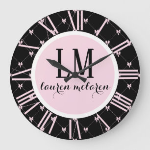 Grande Horloge Ronde Monogramme Noir & Rose à Arc