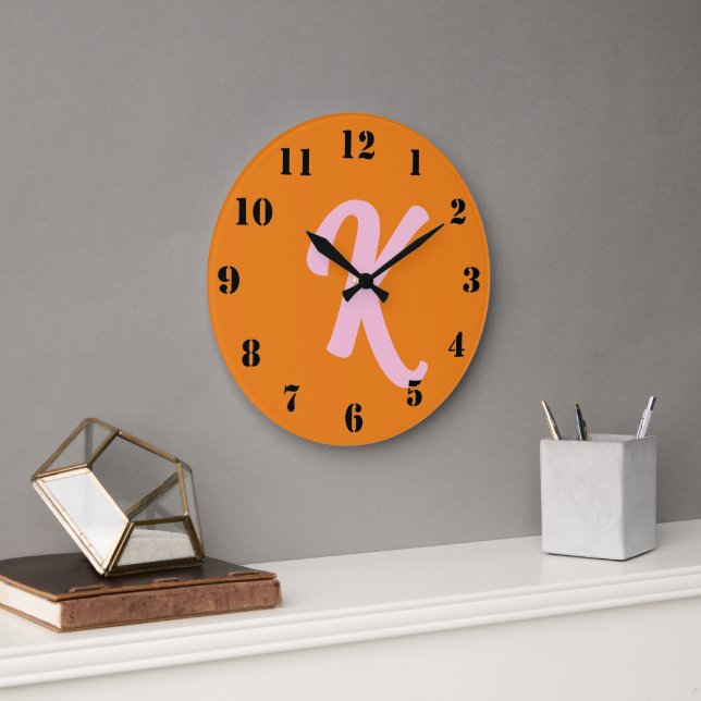 Grande Horloge Ronde Monogramme orange et rose (Bureau)
