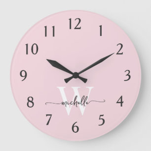 Grande Horloge Ronde Monogramme rose clair élégant moderne Script de no