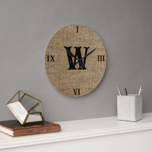 Grande Horloge Ronde Monogramme rustique Agritourisme Personnalisé Nom 