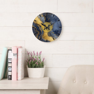 Grande Horloge Ronde Monogramme sur l'art fluide en marbre abstrait or