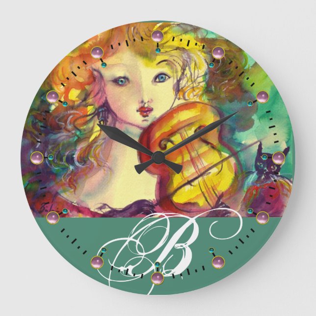 GRANDE HORLOGE RONDE MONOGRAMME VIOLINISTE, VIOLIN ET CAT (Recto)