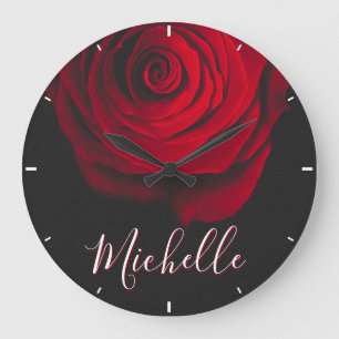 Grande Horloge Ronde Monographie personnalisée rouge rose vintage photo