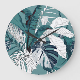 Grande Horloge Ronde Monstera de bananes tropicales : Branché sans fil.