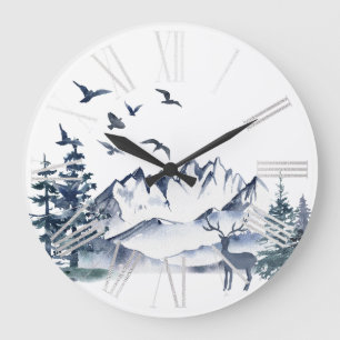 Grande Horloge Ronde Montagnes Rocheuses et cerf du Nord-Ouest Pacifiqu