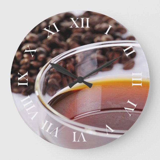 Grande Horloge Ronde Montre à paroi avec grains de café Motif 1 (Recto)