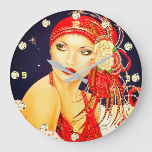 Grande Horloge Ronde Montre-muraille de filles Gatsby Art déco des ann