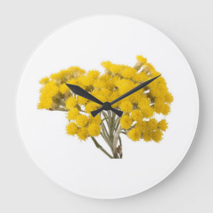 Grande Horloge Ronde Montre Murale Élégance Florale – Fleurs Jaunes Lum