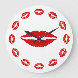 Grande Horloge Ronde Montre Rouge Baiser au Rouge à Lèvres
