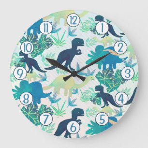 Grande Horloge Ronde Montre Turquoise bleu marine Dinosaure