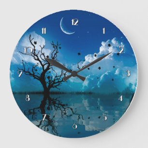 Grande Horloge Ronde Moonlight Reflections Scenic Night Sky Wall Clock