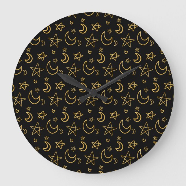 Grande Horloge Ronde Moons et étoiles Motif or (Recto)