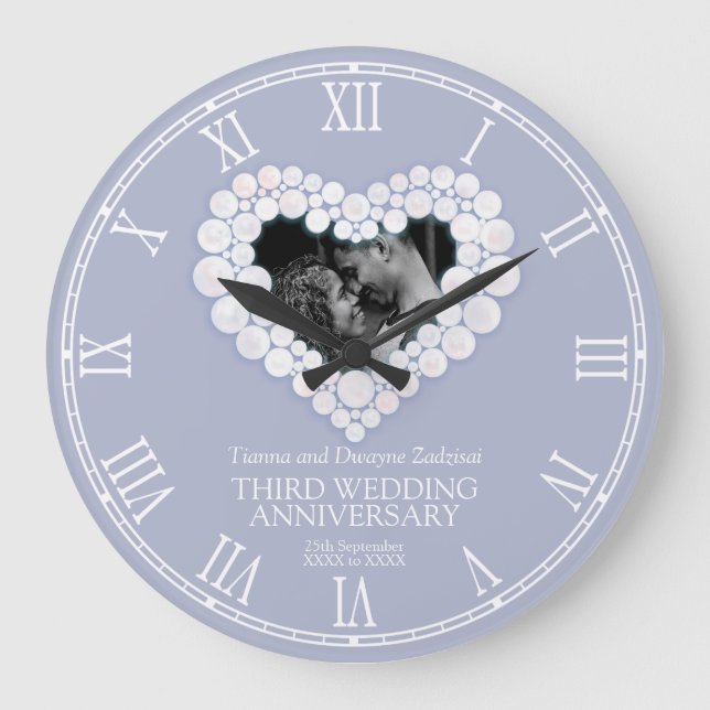 Grande Horloge Ronde Moonstone perlé coeur bleu mariage anniversaire (Recto)