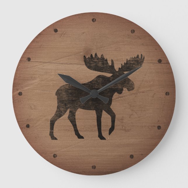 Grande Horloge Ronde Moose Silhouette Style Rustique (Recto)