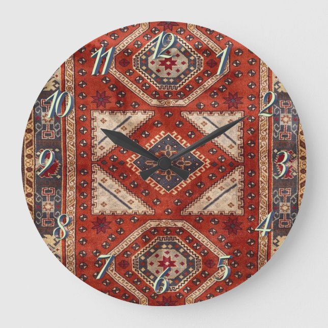 Grande Horloge Ronde Moquette orientale turque perse rouge (Recto)