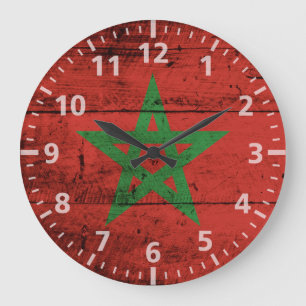Grande Horloge Ronde Morocco Flag on Old Wood Grain