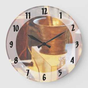 Grande Horloge Ronde Mortier et pilon en laiton
