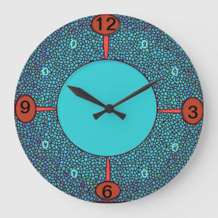 Grande Horloge Ronde Mosaic Design Vert Aqua Rouge/Cuisine Brown Horlog