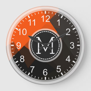 Grande Horloge Ronde Mosaïque Brown orange Monogramme moderne