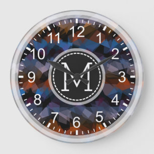 Grande Horloge Ronde Mosaïque colorée Monogramme moderne #12