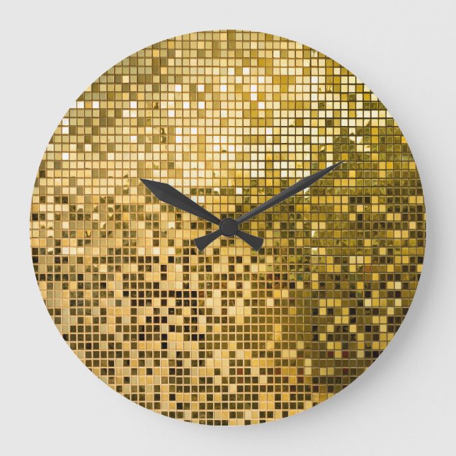 Grande Horloge Ronde Mosaïque d'or : Carreaux Carrés Texture. (Recto)