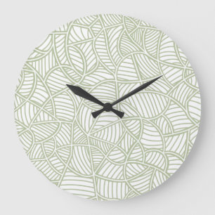 Grande Horloge Ronde Mosaïque feuille aléatoire vert pâle
