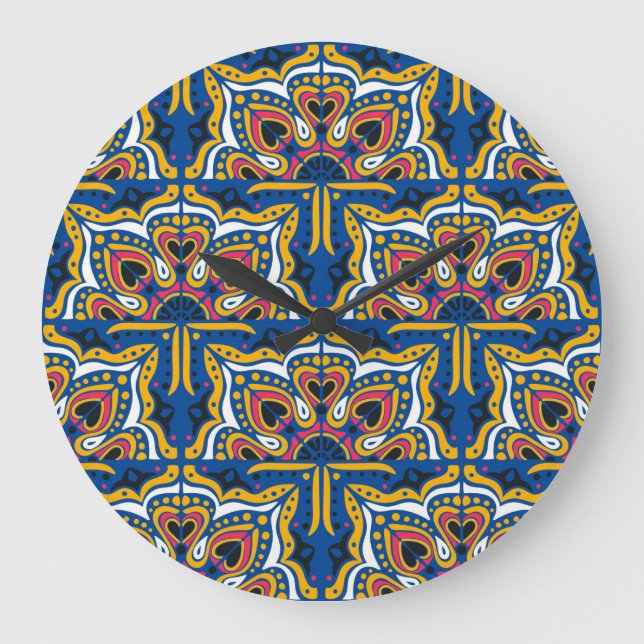Grande Horloge Ronde Mosaïque indienne Talavera : Céramique sans joint. (Recto)