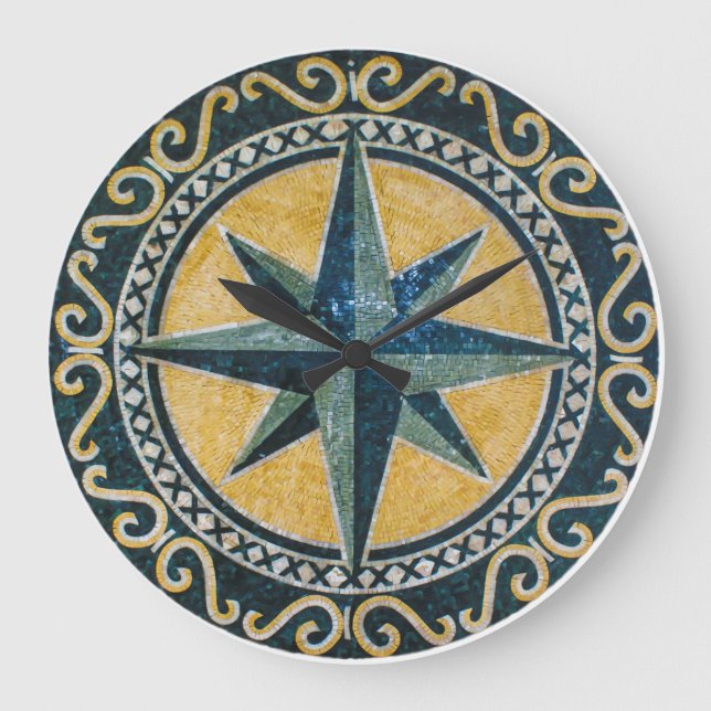 Grande Horloge Ronde Mosaïque ronde de médaillon de boussole verte (Recto)