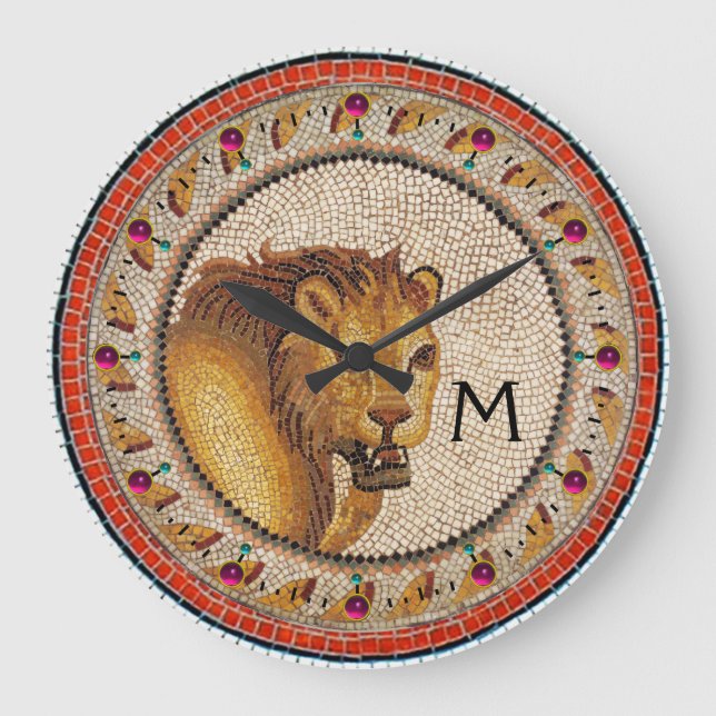 GRANDE HORLOGE RONDE MOSAÏQUES ROMAINES ANTIQUE / MONOGRAMME DE LION (Recto)