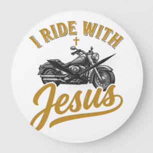 Grande Horloge Ronde Motard Chrétien Je Roule Avec Jésus Vintage Moto